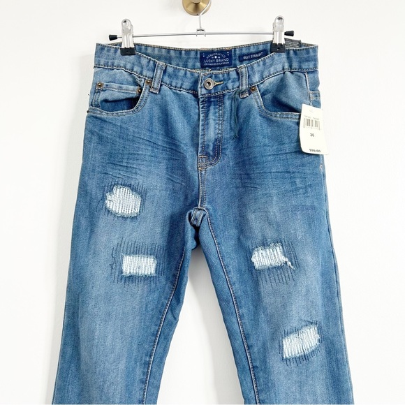 NEW Lucky Brand Billy Straight Distressed Patch Jeans Size 26 - Picture 2 of 8